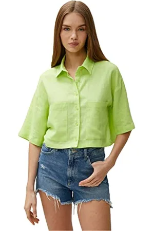 Koton Linen Viskon Mix Pocket Detail Crop Shirt Maglietta, (761), 44 Donna