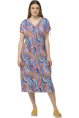 Ulla Popken Abito in Jersey, Stampato 832021 Vestito, Bianco, 60-62 Donna