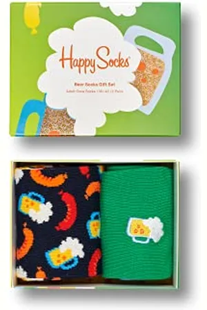 Happy Socks 2-Pack Beer Socks Gift Set, colorate e divertenti, Calzini per uomo e donna, Verde-Blu-Arancia 2 paia (36-40)