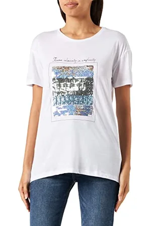 Koton Maglietta Girocollo a Maniche Corte con Stampa con Lettere Cucite T-Shirt, (001), L Donna