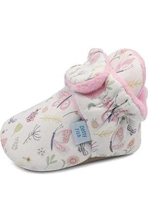 Dotty Fish Stivaletti Neonato - Scarpe Invernali Comode e Calde in Cotone - Suola in Suede Antiscivolo - Foderati in Pile - Rosa con api e farfalle - 0-6 Mesi.