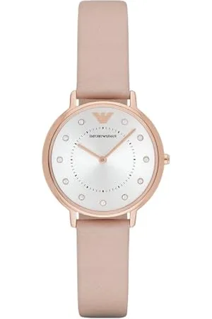 Emporio Armani Orologio da donna, movimento a due lancette, cassa in acciaio inossidabile oro rosa 32 mm con cinturino in pelle, AR2510