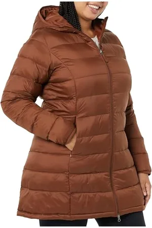 Amazon Piumino Lungo con Cappuccio Ripiegabile, Leggero e Impermeabile (Disponibile in Taglie Forti) Donna, , XL