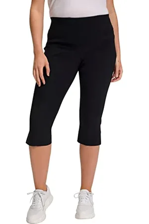 Ulla Popken Bengalin-Capri Pantaloni, Schwarz, 42W / 32L Donna