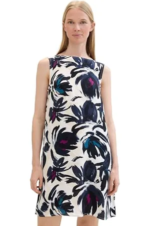 TOM TAILOR 1041510 Abito Estivo Basic con Scollatura Posteriore, 35285-Design Floreale Blu Scuro, 50 Donna