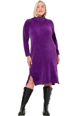 Ulla Popken Chenille-Kleid, Strukturstrick, Rollkragen, Langarm Vestito, , 60-62 Donna