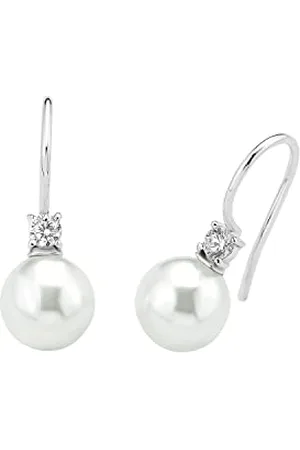 Amor Orecchini Orecchini da Donna in 925, con zirconi sintetici, con perle di cera, 2,2 cm, , Forniti in confezione regalo per gioielli