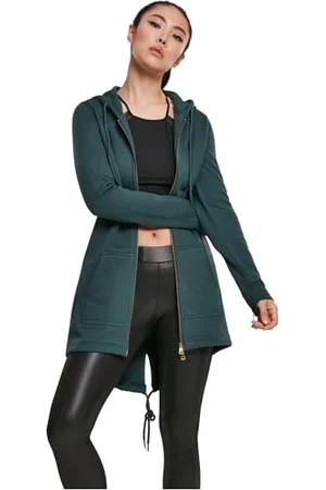 Urban classics Felpa Lunga con Cappuccio da Donna, Cardigan Lungo con Zip a Coulisse, Felpa da Donna a Maniche Lunghe con Tasche, Maglione con Cappuccio, Colore bottlegreen, taglia 4XL