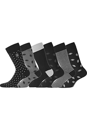 Serge Blanco Calzini Uomo cotone pettinato, set di 6 Calze Uomo Lunghe, divertenti, comodi e morbidi, Nero, Grigio, Taglie 43/46
