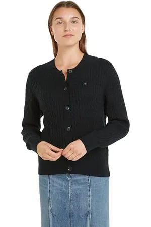 Tommy Hilfiger Donna Cardigan Motivo a Trecce, (Black), M