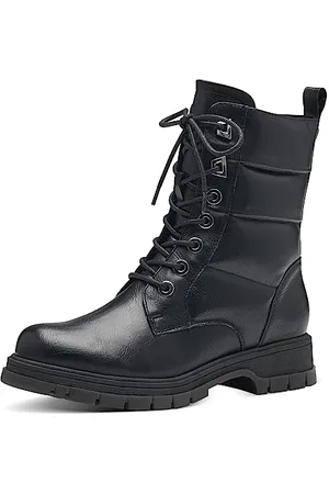 Marco Tozzi Stivali Stringati Donna senza Tacco in Pelle Sintetica Invernali, Black, 38 EU