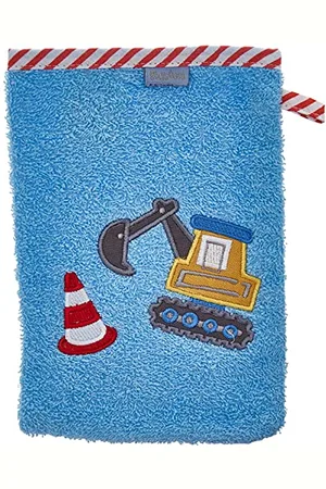 Playshoes Unisex Kinder Frottee-waschhandschuh, Guanto da bagno Unisex - Bambini e ragazzi, (17 - Bleu Baustelle), 15x20 cm