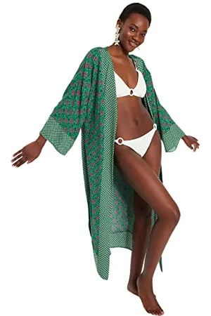 Trendyol Women Beachwear Relaxed Neck Woven Kimonos & Kaftans Kimono e caftani da Donna in Tessuto con Scollo a V Basic Rilassati, , M