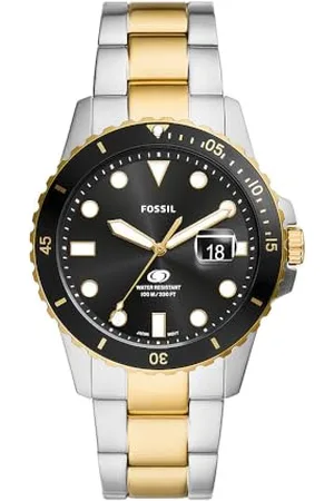 Fossil Orologio Blue Dive da Uomo, Movimento a Tre Lancette con Data, Acciaio Inossidabile, Cassa da 42 mm e Bracciale in Acciaio Inossidabile, 2 Toni Argento e Oro