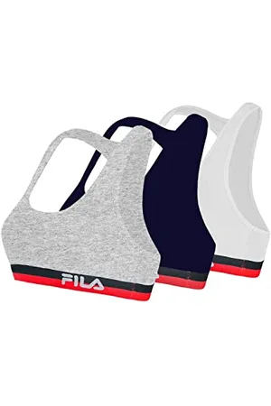 Fila Reggiseno Sportivo Donna in cotone, senza rinforzo, set di 3, Grigio, Bianco, Blu, Taglie XS