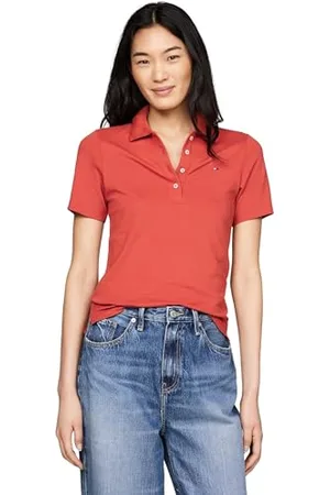 Tommy Hilfiger Donna Maglietta Polo Maniche Corte Slim Fit, (Terra Red), M