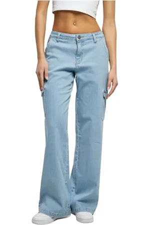 Urban classics Pantaloni Cargo da Donna a Vita Alta, Dritti, in Denim, , 42