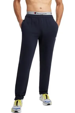 Champion Powerblend Pantaloni in Pile con Fondo Aperto, Navy C Patch Logo, M Uomo