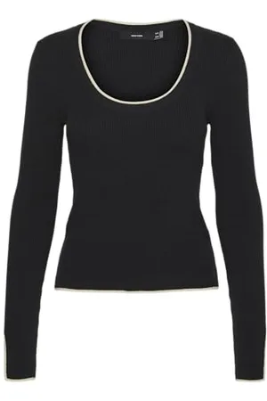 VERO MODA Vmjoan LS-Pantaloncini con Scollo a U Maglione Lavorato a Maglia, /Dettaglio: Contrasto di Betulla, XS Donna