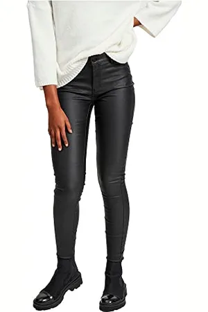 VILA Clothes Vicommit RW New Coated-Noos, Pantaloni Donna, (Black), 38 (Taglia Produttore: Medium)