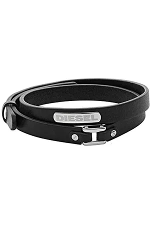 Diesel Bracciale Da Uomo, 18 Cm - 19,5 Cm Bracciale In Pelle Nera, DX0971040