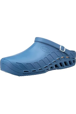 Scholl Clog Evo - Zoccoli Sanitari Professionali per Uomo o Donna, Ultra Leggeri, Comodi e Traspiranti, con Suola Antiscivolo, Soletta in Memory Removibile e Cinturino Rotante, Azzurro, 46/47 EU