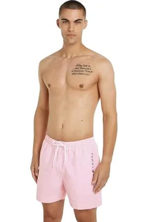 Tommy Hilfiger Pantaloncino da Bagno Uomo Medium Drawstring Stripe Lunghezza Media, (Ithaca White / Botanical Pink), XXL