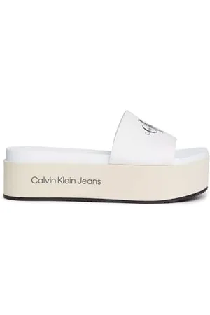 Calvin Klein Jeans Donna Sandali Flatform Zeppa, Bianco (Creamy White/Bright White), 39