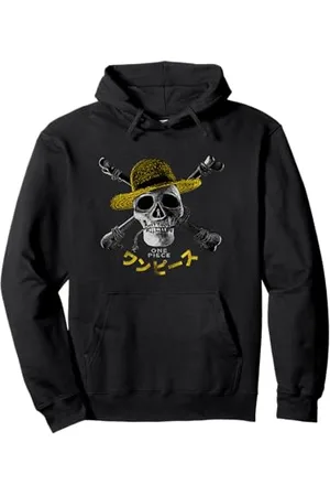Onepiece Cappello di paglia di Rufy con logo pirati e ossa incrociate Felpa con Cappuccio