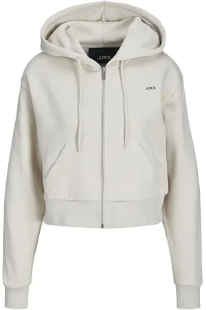 JJXX Jxabbie Reg LS Every Zip Hood Swt Noos Felpa, Moonbeam/Stampa: Logo Nero, L Donna