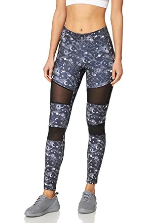 Urban classics Ladies Tech Mesh Aop Leggings, Leggings, Donna, (Black Universe), XL