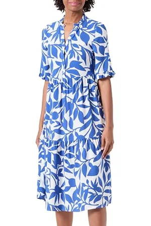VERO MODA Vmeasy Joy 2/4 FRL Calf Dress Wvn Ga Abito Midi, Bianco Neve/AOP: Alisa Mazarine Blue, S Donna