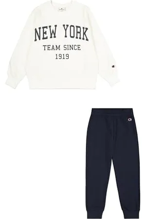 Champion Legacy Script Shop G (405044) -Ultra-Light Soft Compact Powerblend Fleece Crewneck & Rib Cuffs Tuta Sportiva, (STR/NNY), 3-4 Anni Bambina