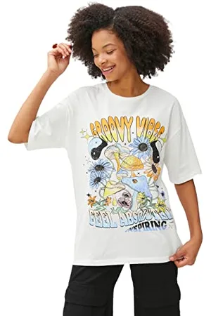 Koton T-Shirt Girocollo in Cotone a Maniche Corte con Stampa, (010), XS Donna