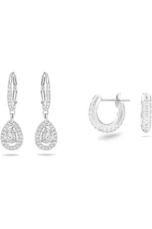 Swarovski Orecchini Angelic, Cristalli taglio Pear, Bianchi, Placcato rodio & Orecchini a cerchio Stone, Pavé, Piccoli, Bianchi, Placcato rodio