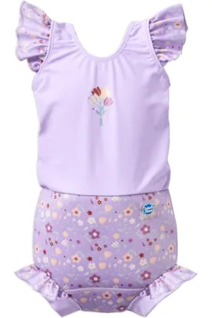 Splash Costume da Bagno Happy Nappy con Volant, Lilac Spring, 3-6 Mesi