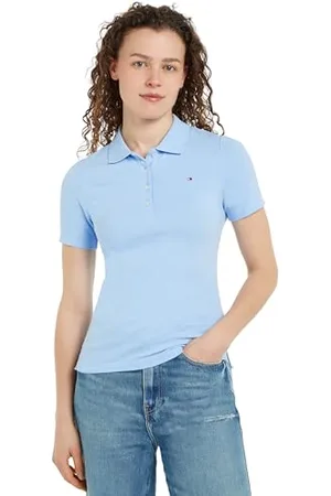 Tommy Hilfiger Donna Maglietta Polo Maniche Corte Slim Fit, (Vessel Blue), S