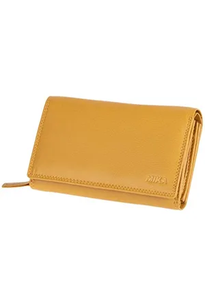 Mika 42168 - Portafoglio da donna in vera pelle, formato orizzontale, 12 + 4 scomparti per carte di credito, scomparto in rete, scomparto per monete e monete, portafoglio giallo, ca. 15 x 10,5 x 4,5