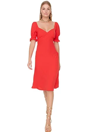 Trendyol Women Regular Fit Woven Dress Donna Midi Basic vestibilità Regolare Abito in Tessuto, , 44