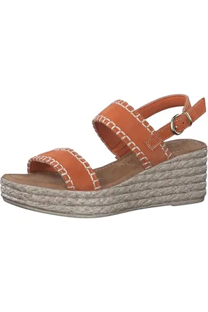 Marco Tozzi Sandali Donna con Tacco a Zeppa con Cinturino Regolabile in Pelle, (Mango), 38 EU