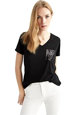 DeFacto U3769AZ T-Shirt, Black, XXL da Donna
