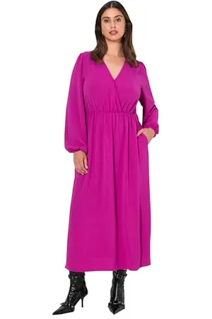 Ulla Popken Midikleid, Wickeloptik, A-Linie, V-Ausschnitt, Langarm Vestito, , 52-54 Donna