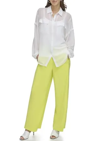 DKNY Long Sleeve 2 Pocket Flange Chiffon Shirt Blouse, , XL Donna