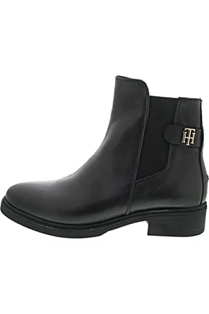 Tommy Hilfiger Stivaletto Donna TH Leather Flat Boot in Pelle, (Black), 37 EU