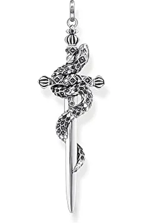 Thomas Sabo PE943-643-11 - Collana da uomo con ciondolo a forma di spada con zirconi neri in Sterling 925 annerito, dimensioni: 70 x 23 mm, H: ca. 70mm / B: ca. 23mm, sterling