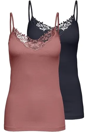ONLY Kira Lace Singlet 2 Pack Canottiera Donna, Blu (Night Sky/ Withered Rose), Small