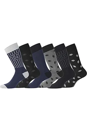Serge Blanco Calzini Uomo cotone pettinato, set di 6 Calze Uomo Lunghe, divertenti, confortevoli e Traspirante, Nero, Grigio, Taglie 43/46