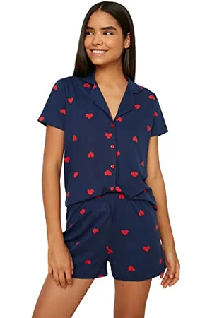 Trendyol Women Heart Middle Knit Shirt-Trousers Pajama Set Pigiama, , S (Pacco da 2) Donna