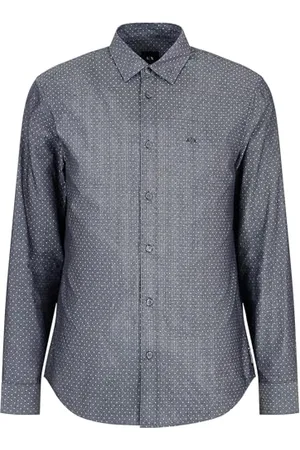Armani Exchange Maglietta a Maniche Lunghe con Micro Button Down. vestibilità Regolare, , XS Uomo