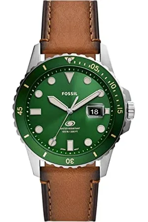 Fossil Orologio Blue da uomo, movimento al quarzo, cassa in acciaio inossidabile argentata da 42 mm e cinturino in pelle ProPlanet, FS5946